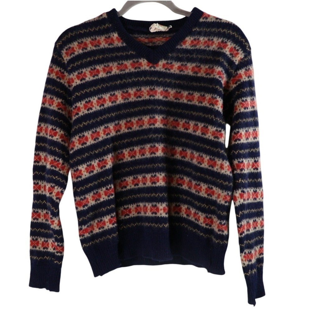 Vintage Wool‎ Blend V Neck Sweater Striped Pattern Women's Size XS/Small